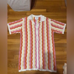 yllw the label multicolor felix knit collared short sleeve shift mini dress